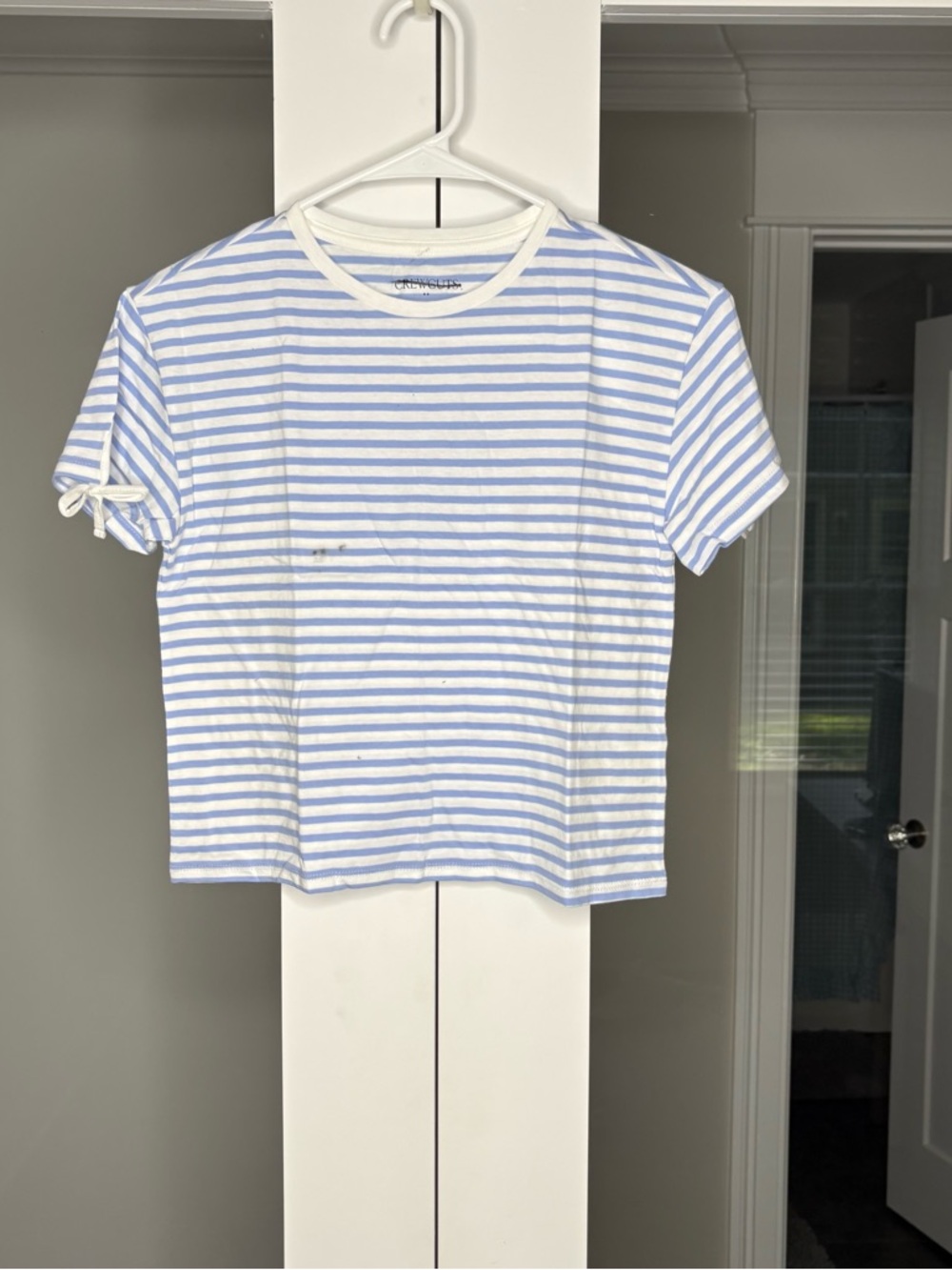 NWT J. Crew Crewcuts Girls' Striped Bow-sleeve Tee White Blue